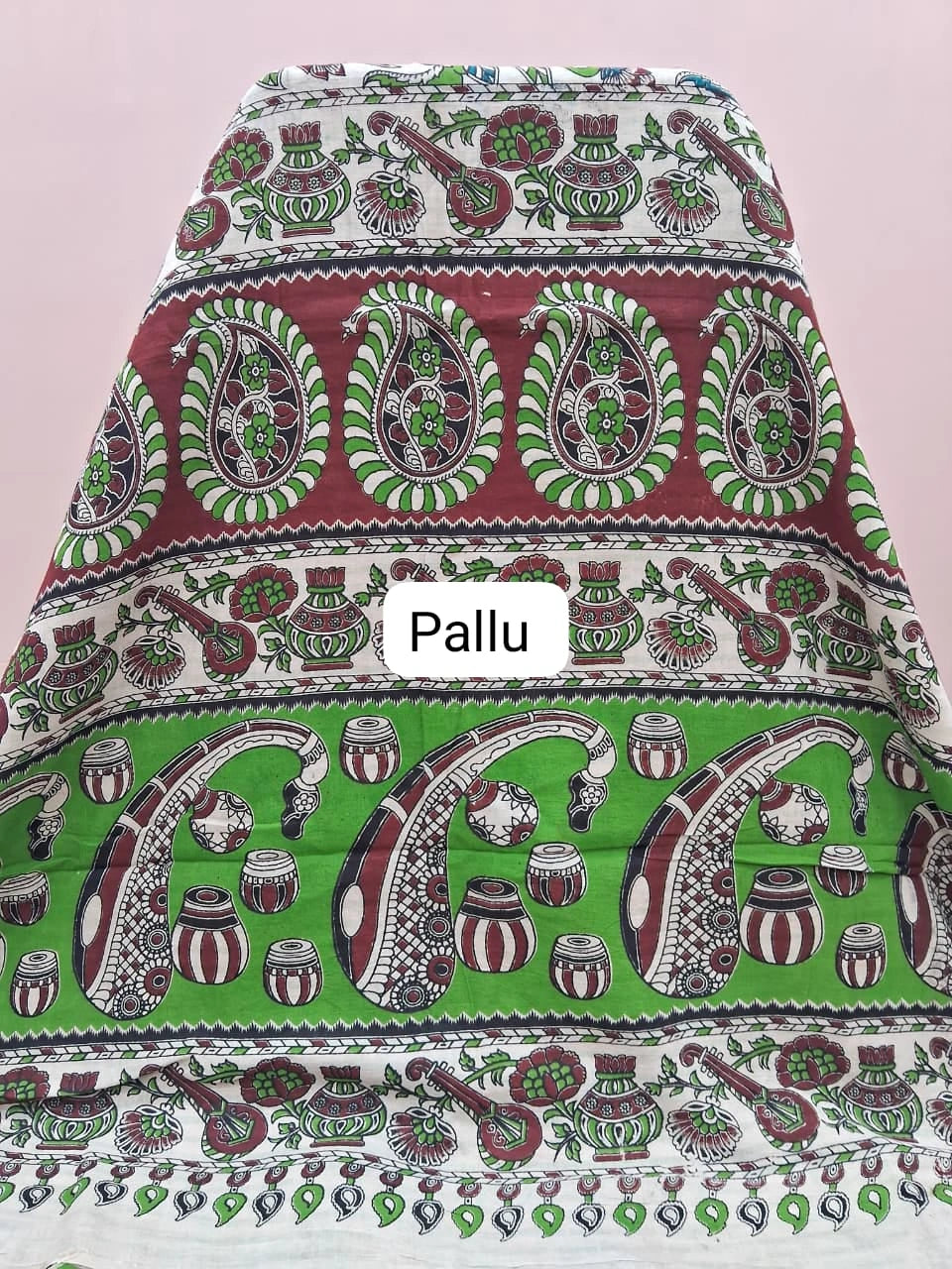 Beige Kalamkari Cotton Saree pallu