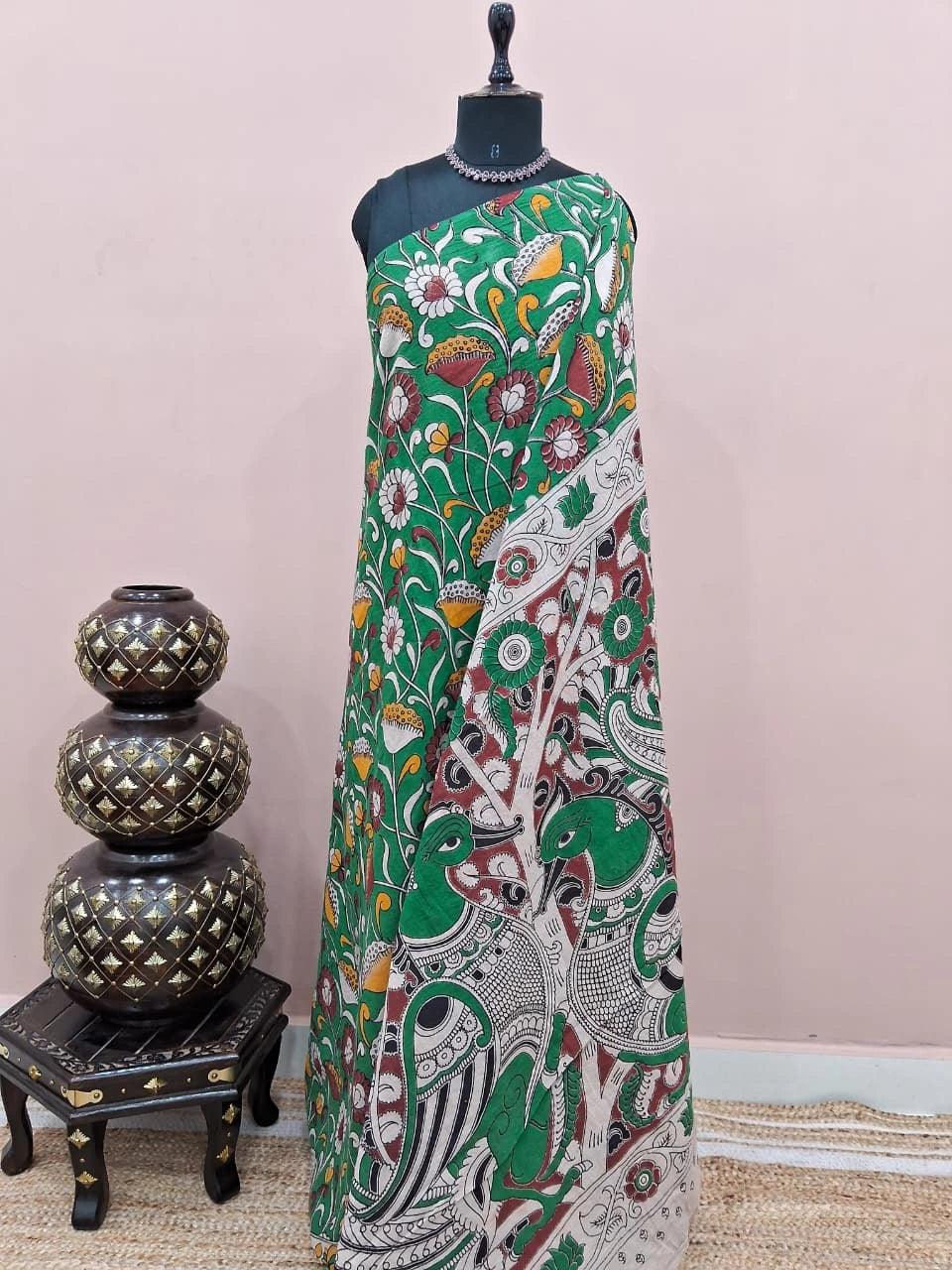 Green Kalamkari Cotton Saree