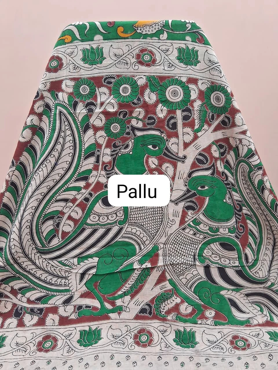 Green Kalamkari Cotton Saree pallu