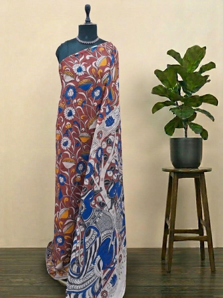 Brick Red Kalamkari Cotton Saree