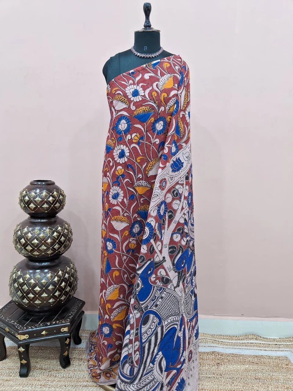 Brick Red Kalamkari Cotton Saree