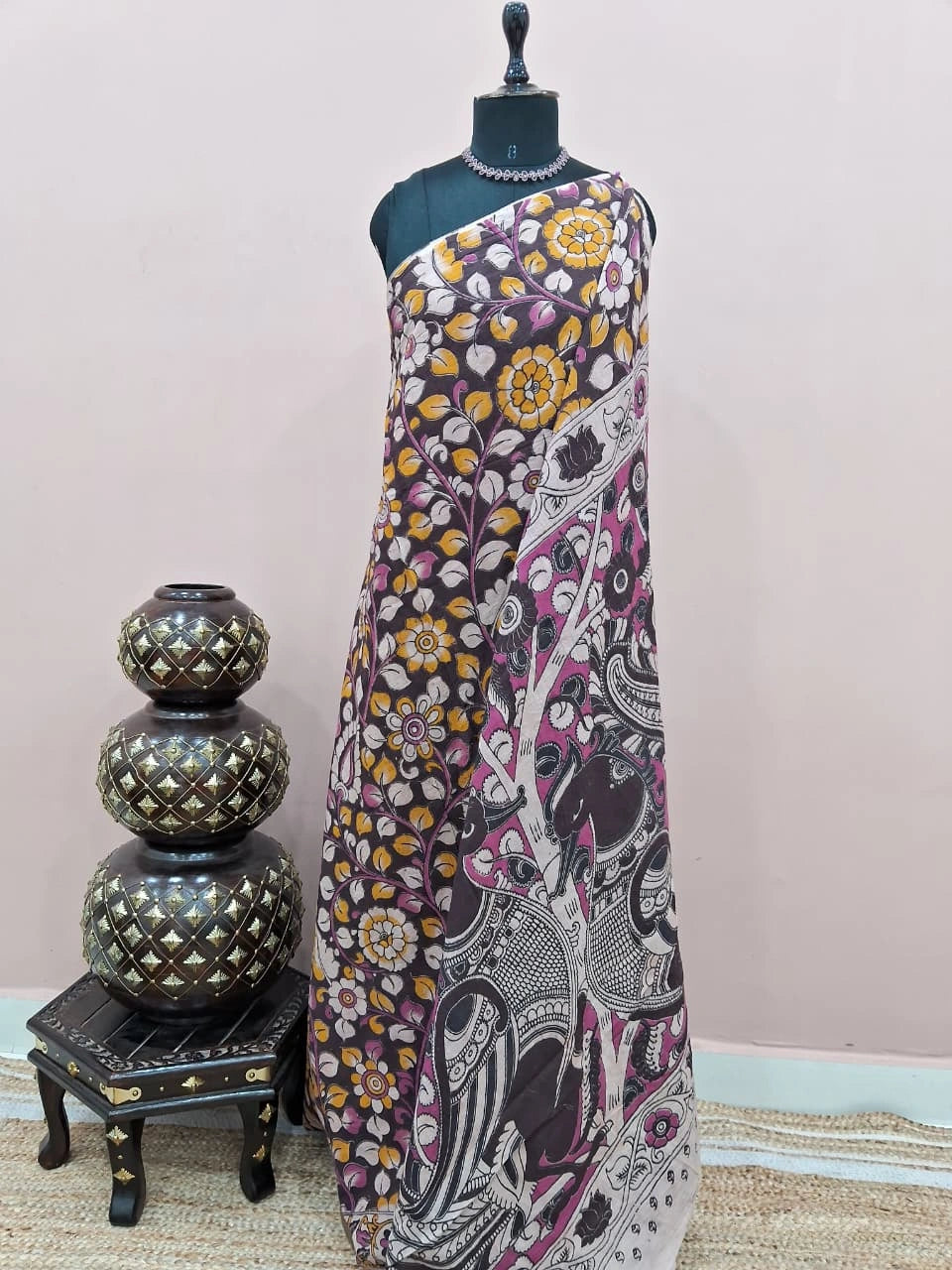 Black Kalamkari Cotton Saree 
