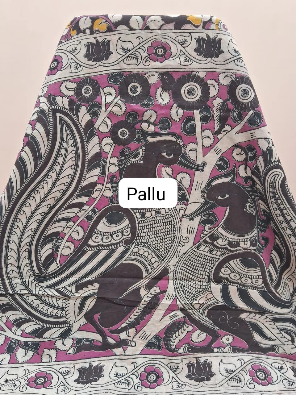 Black Kalamkari Cotton Saree pallu