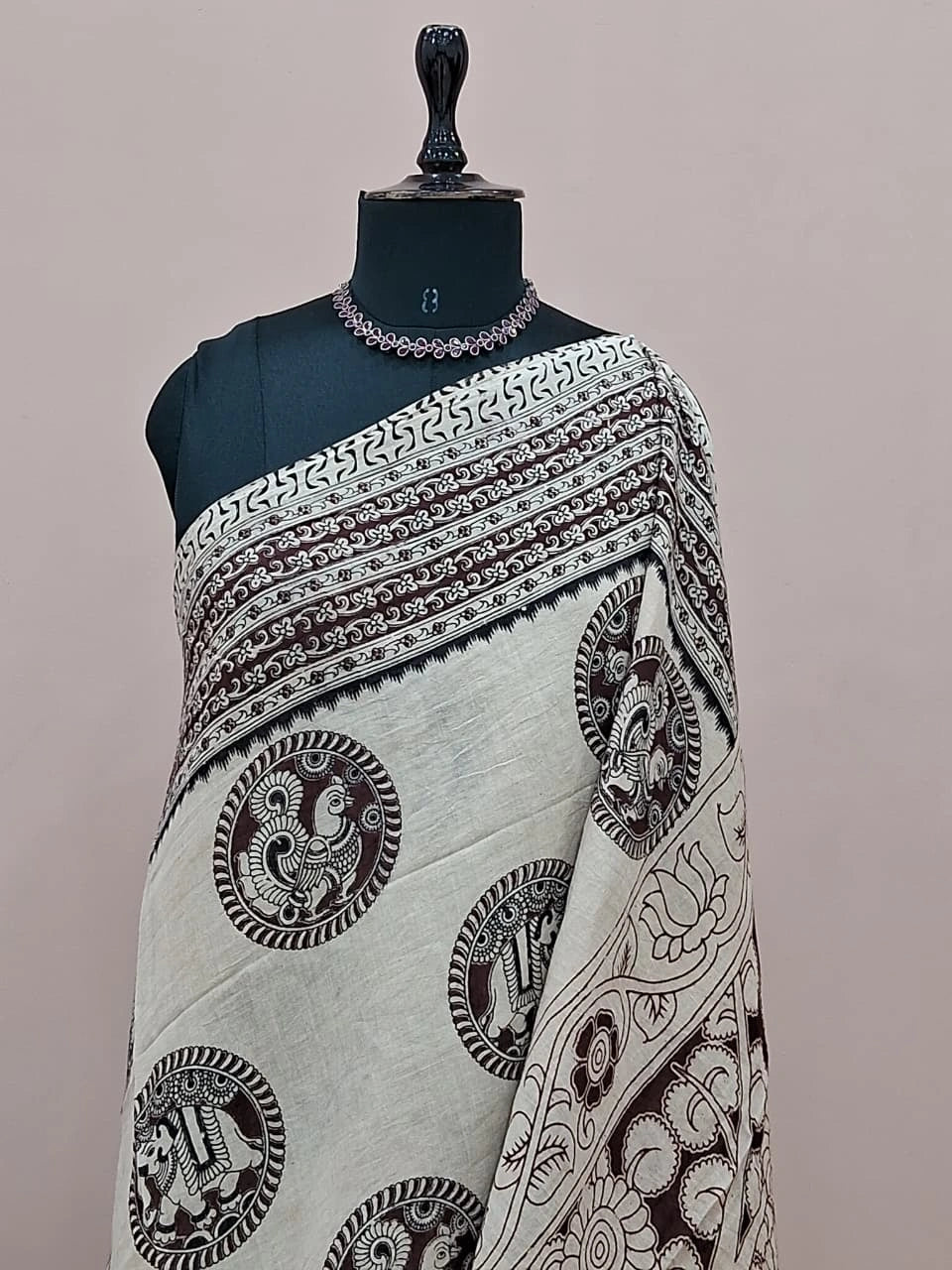 Cream Kalamkari Cotton Saree 1
