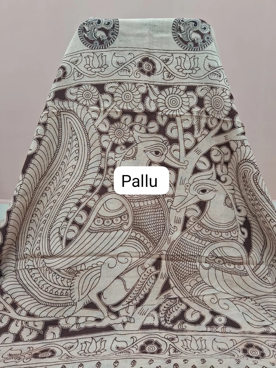Cream Kalamkari Cotton Saree Pallu