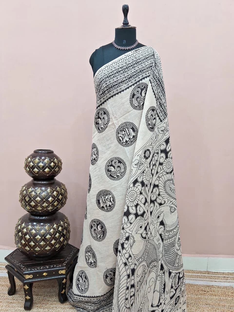 Pure Cream Kalamkari Cotton Saree