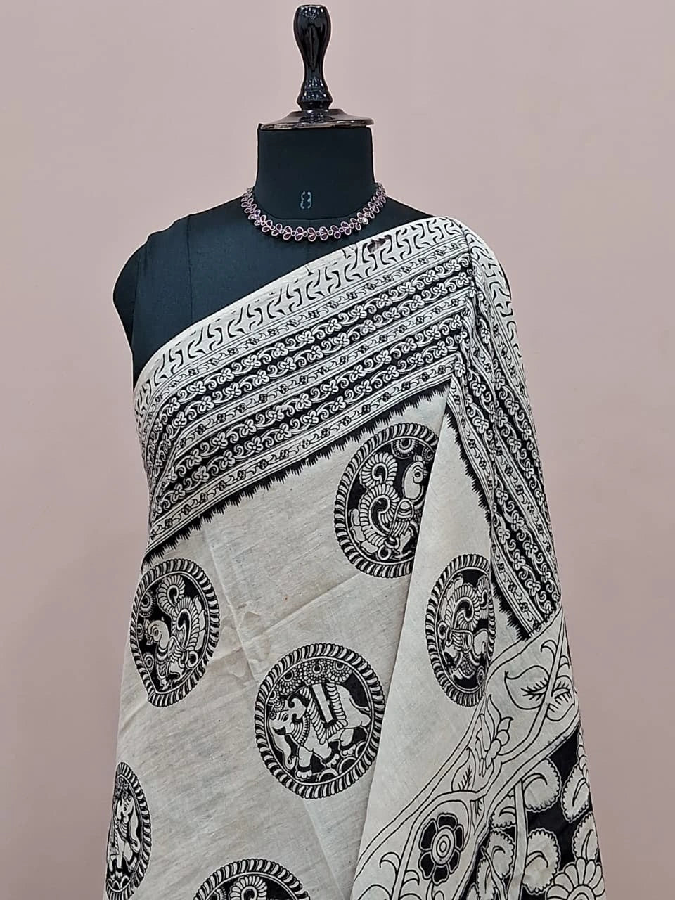 Pure Cream Kalamkari Cotton Saree 1