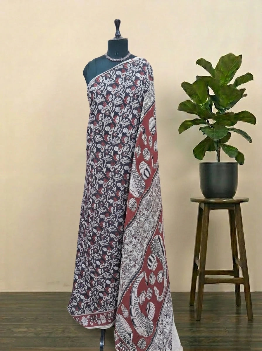 Black Kalamkari Cotton Saree