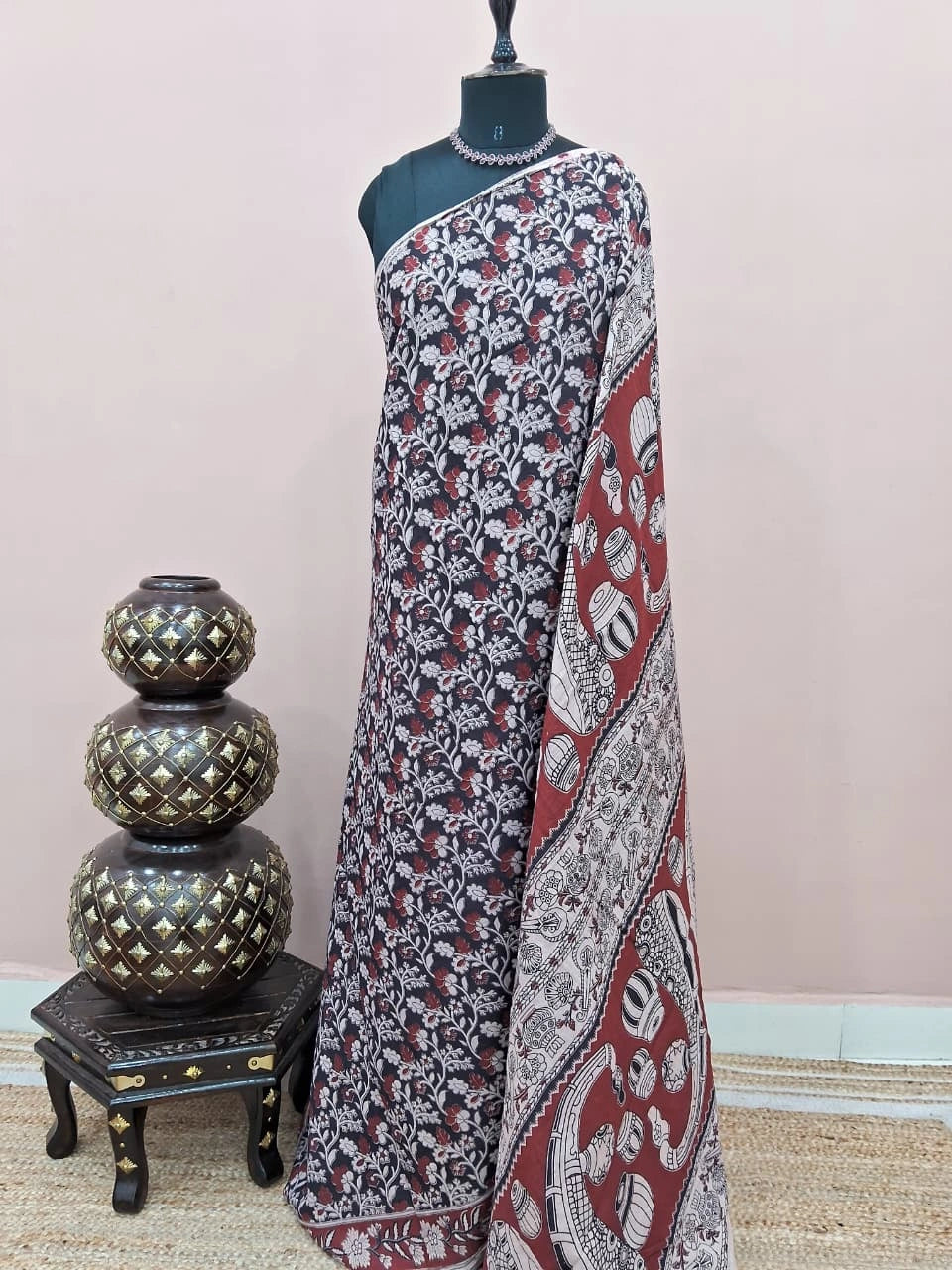 Black Kalamkari Cotton Saree