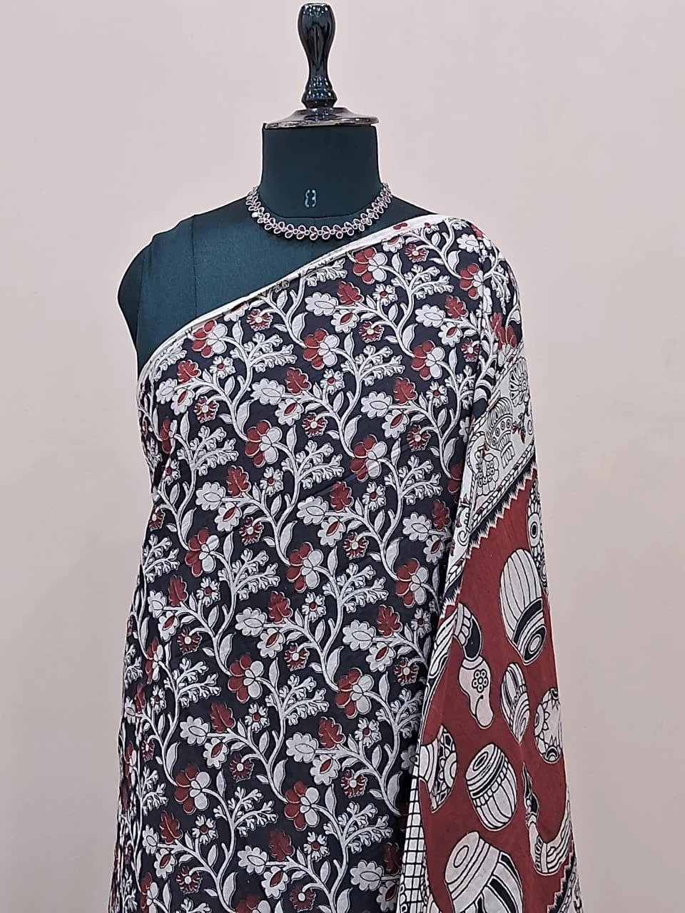 Black Kalamkari Cotton Saree 1