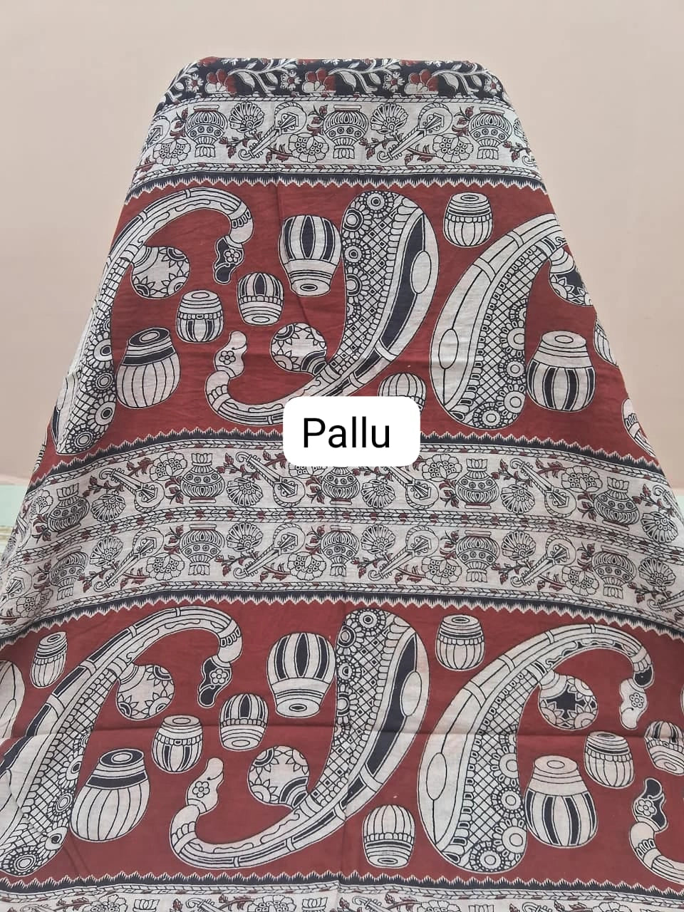 Black Kalamkari Cotton Saree pallu