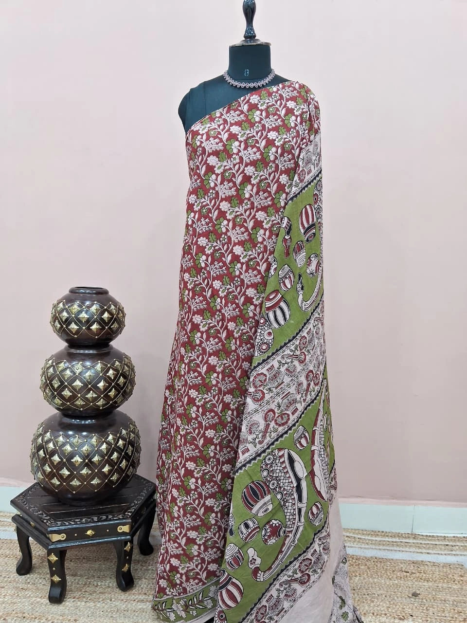 Brick Red Kalamkari Cotton Saree