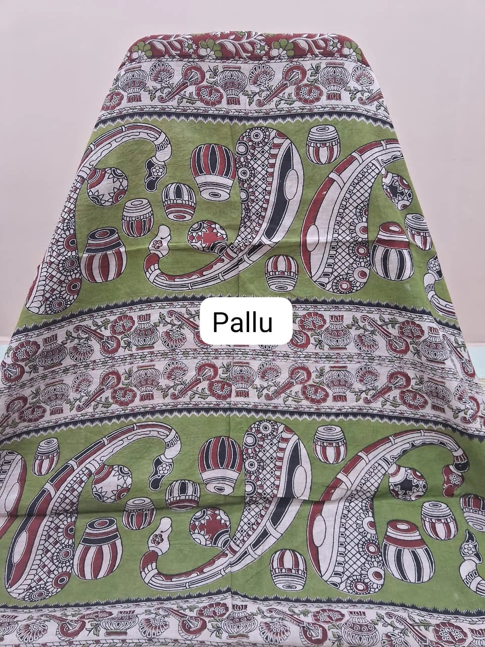 Brick Red Kalamkari Cotton Saree pallu