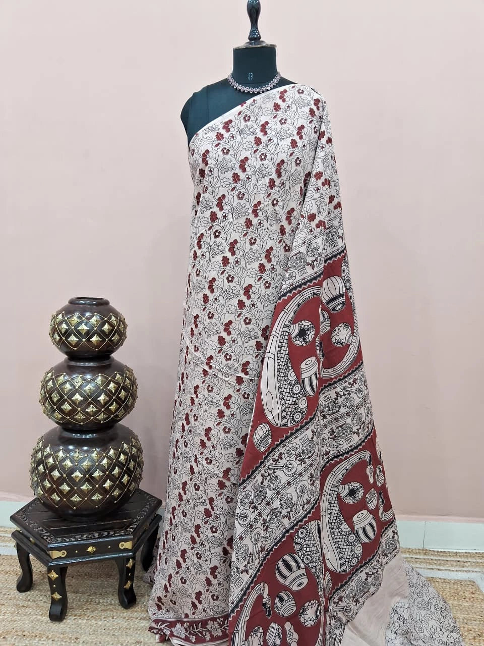 Elegant Cream Kalamkari Cotton Saree