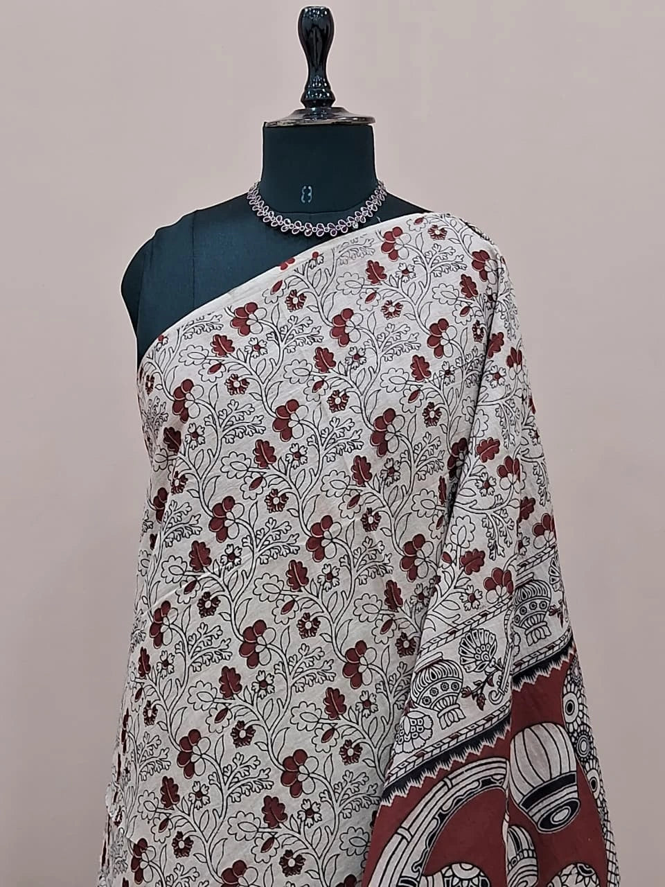 Elegant Cream Kalamkari Cotton Saree 1