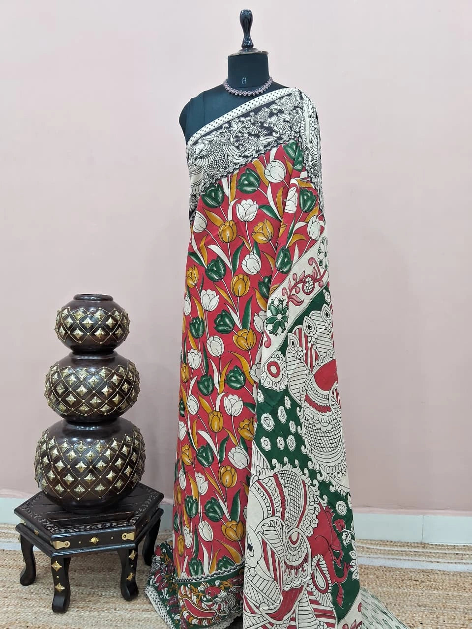 Red Kalamkari Cotton Saree