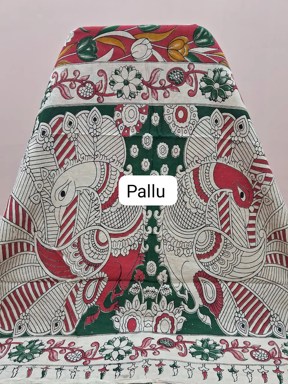 Red Kalamkari Cotton Saree Pallu