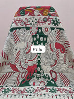 Red Kalamkari Cotton Saree Pallu