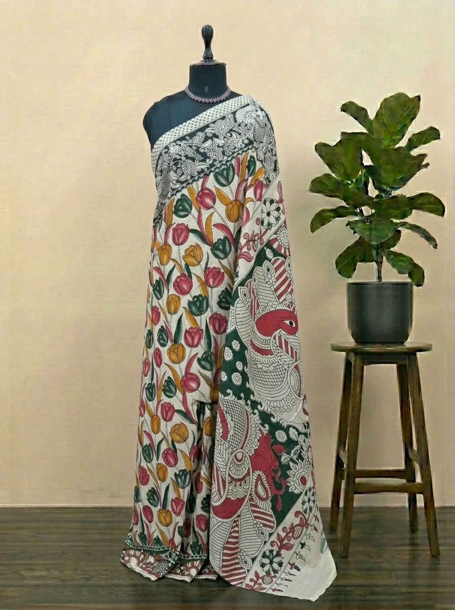 Classic Cream Kalamkari Cotton Saree 