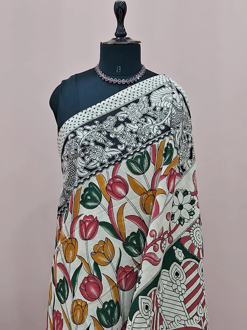 Classic Cream Kalamkari Cotton Saree 1