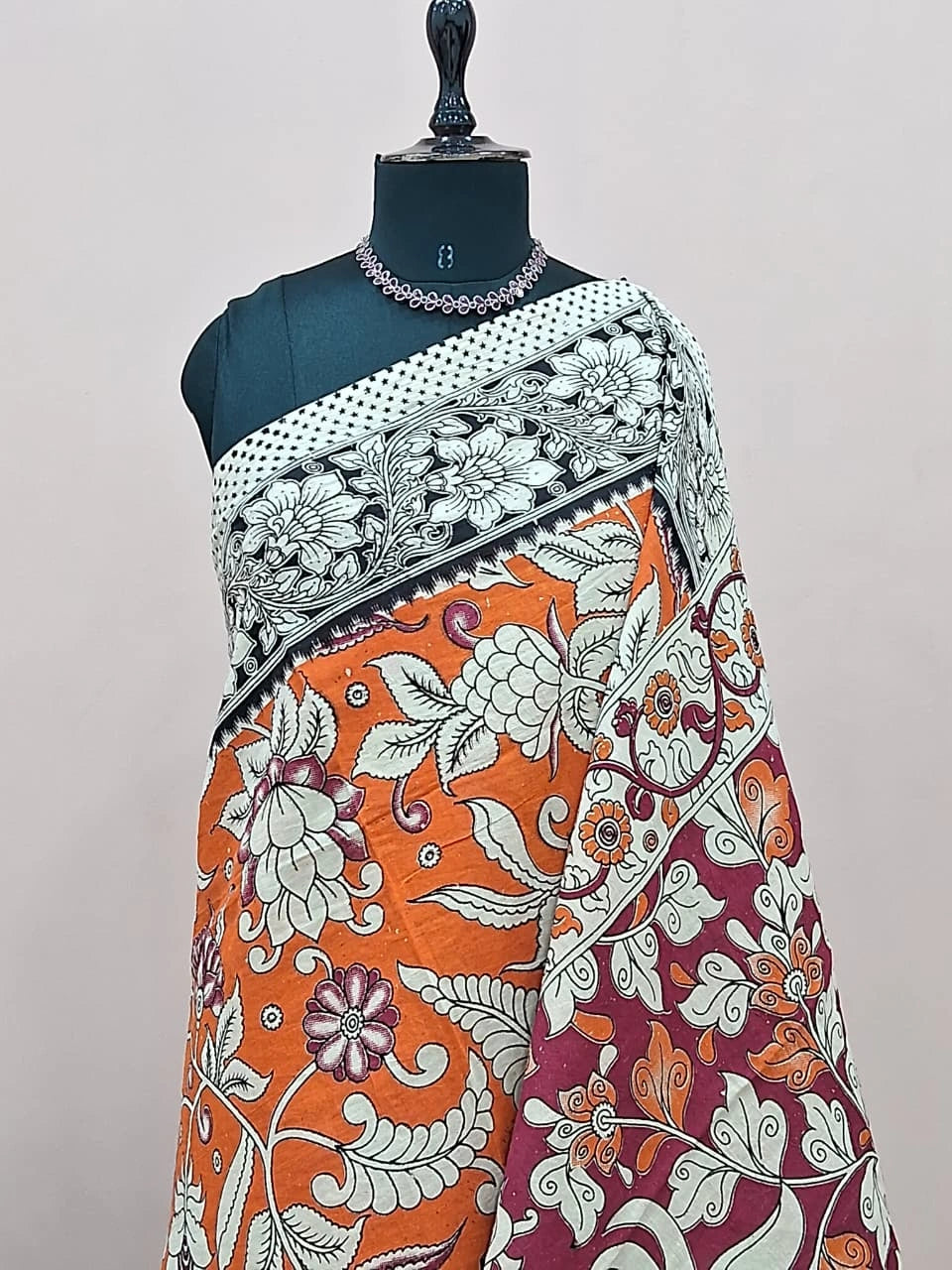 Orange Kalamkari Cotton Saree 1