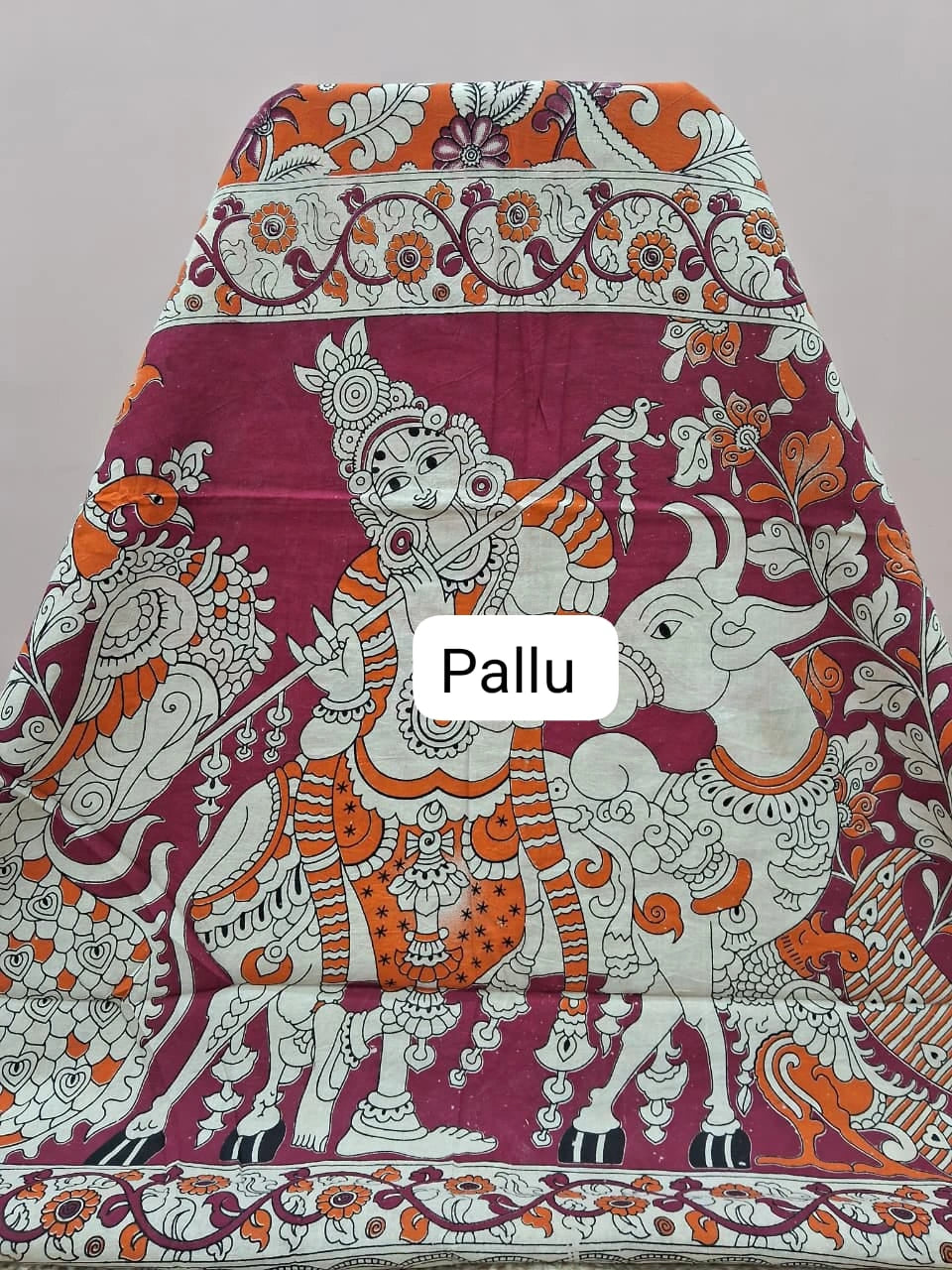 Orange Kalamkari Cotton Saree Pallu