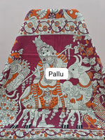 Orange Kalamkari Cotton Saree Pallu