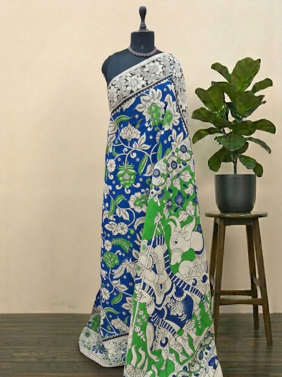 Royal Blue Kalamkari Cotton Saree