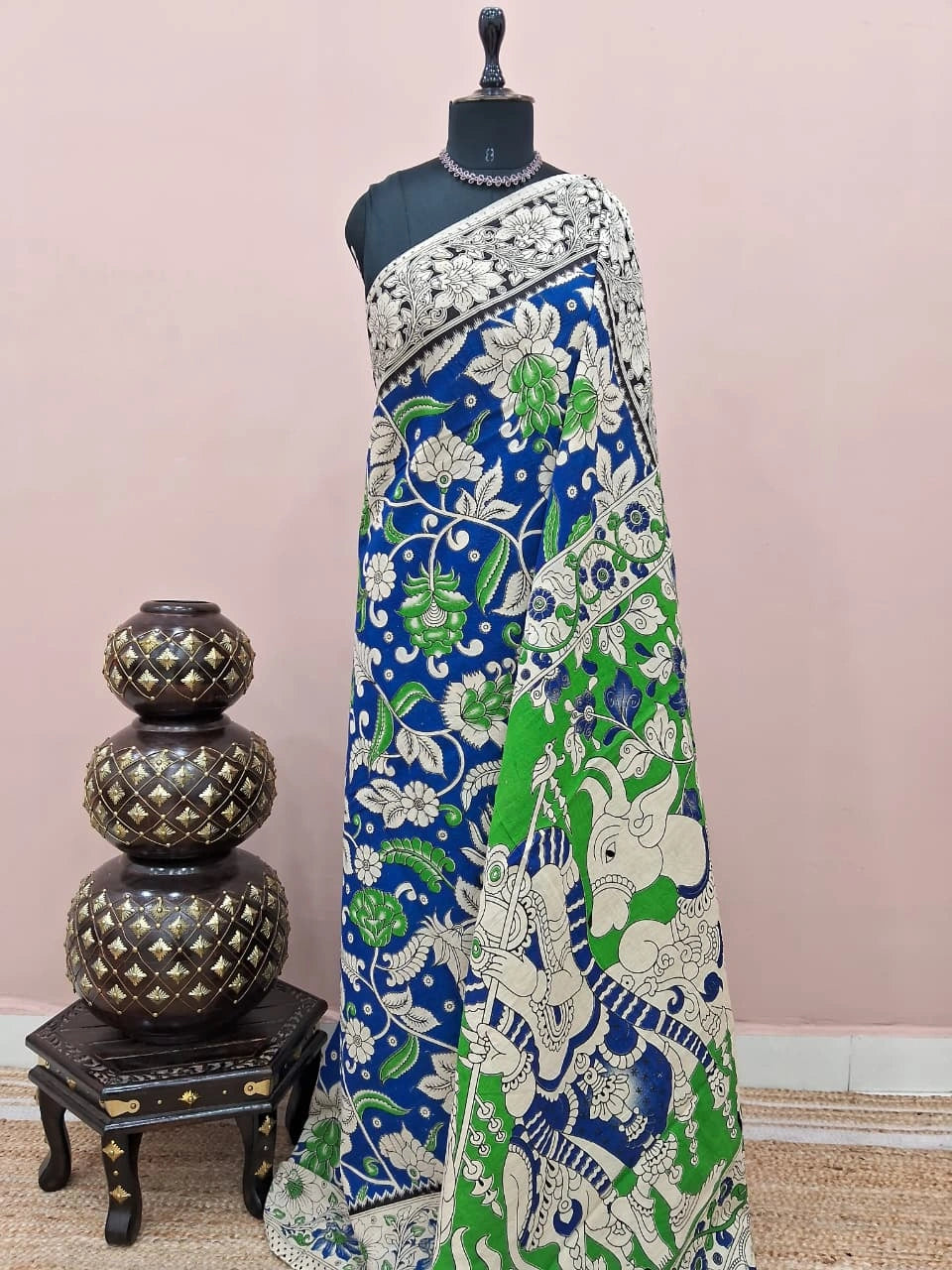 Royal Blue Kalamkari Cotton Saree