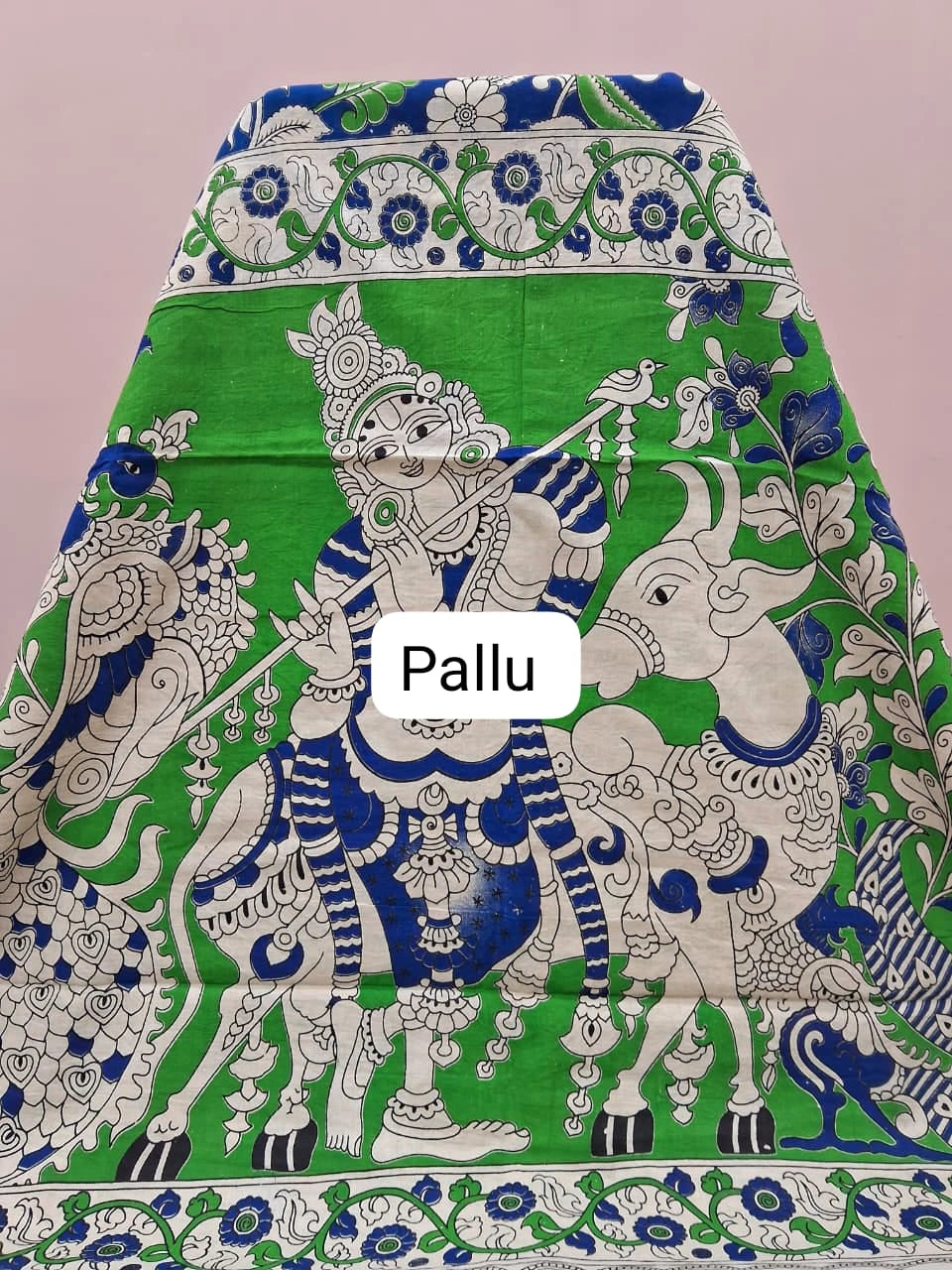 Royal Blue Kalamkari Cotton Saree pallu