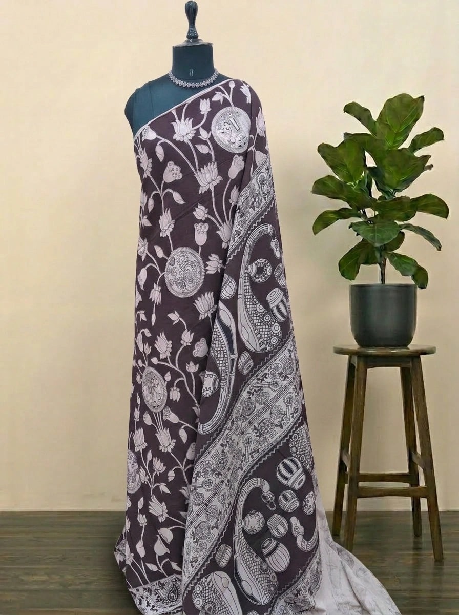 Walnut Brown Kalamkari Cotton Saree 