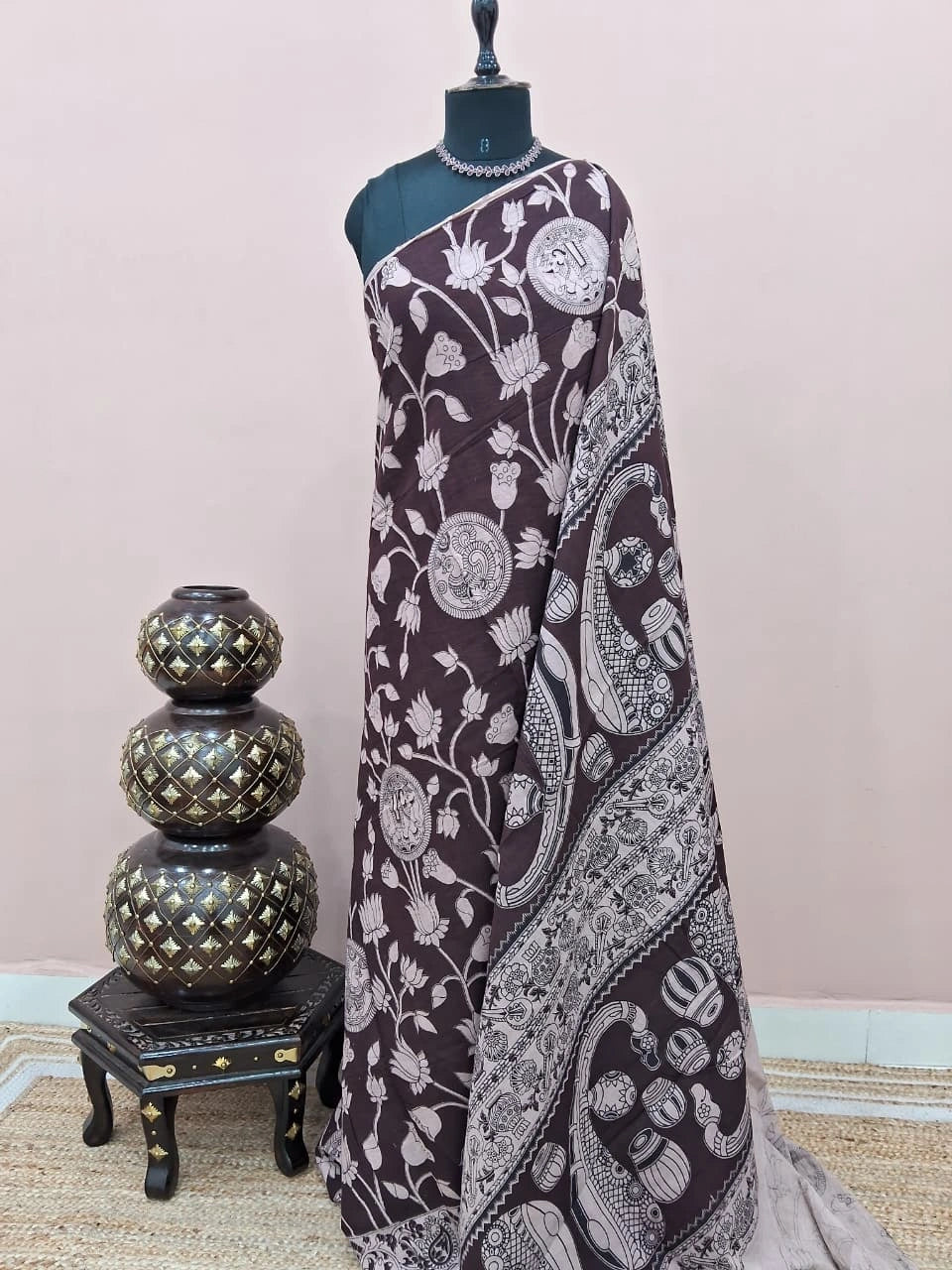 Walnut Brown Kalamkari Cotton Saree 