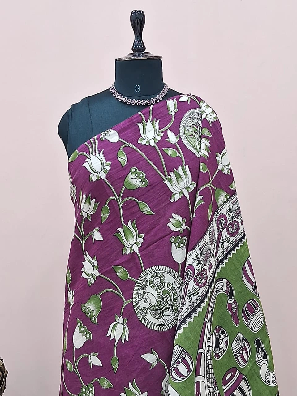 Wine Kalamkari Cotton Saree 1