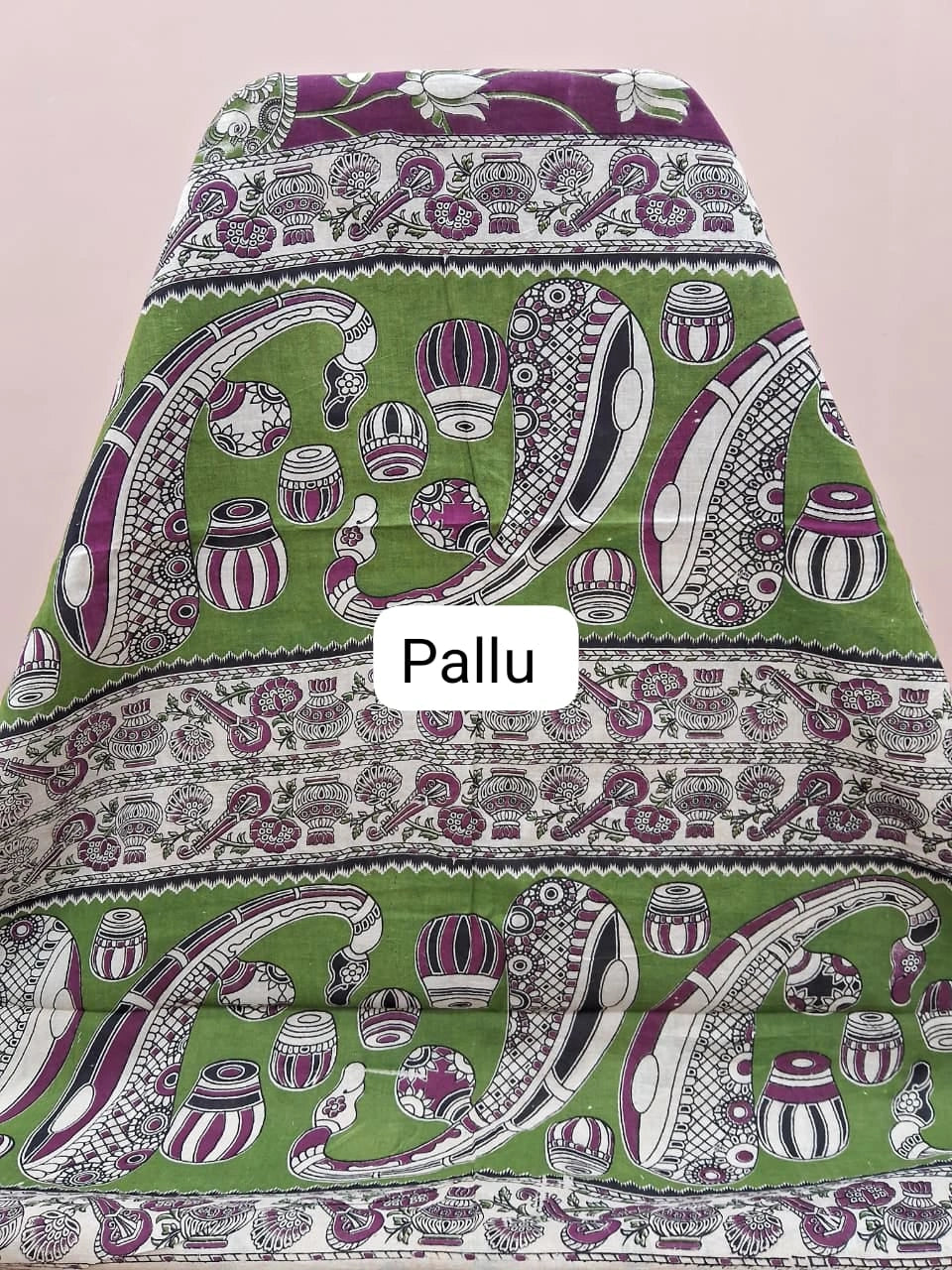 Wine Kalamkari Cotton Saree Pallu
