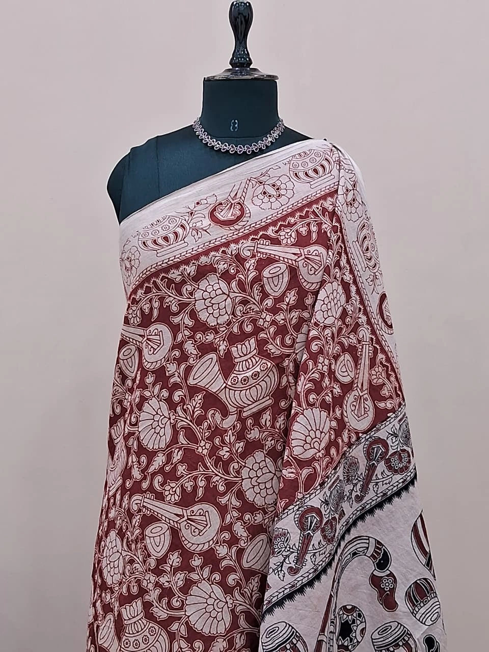 Brick Red Kalamkari Cotton Saree 1
