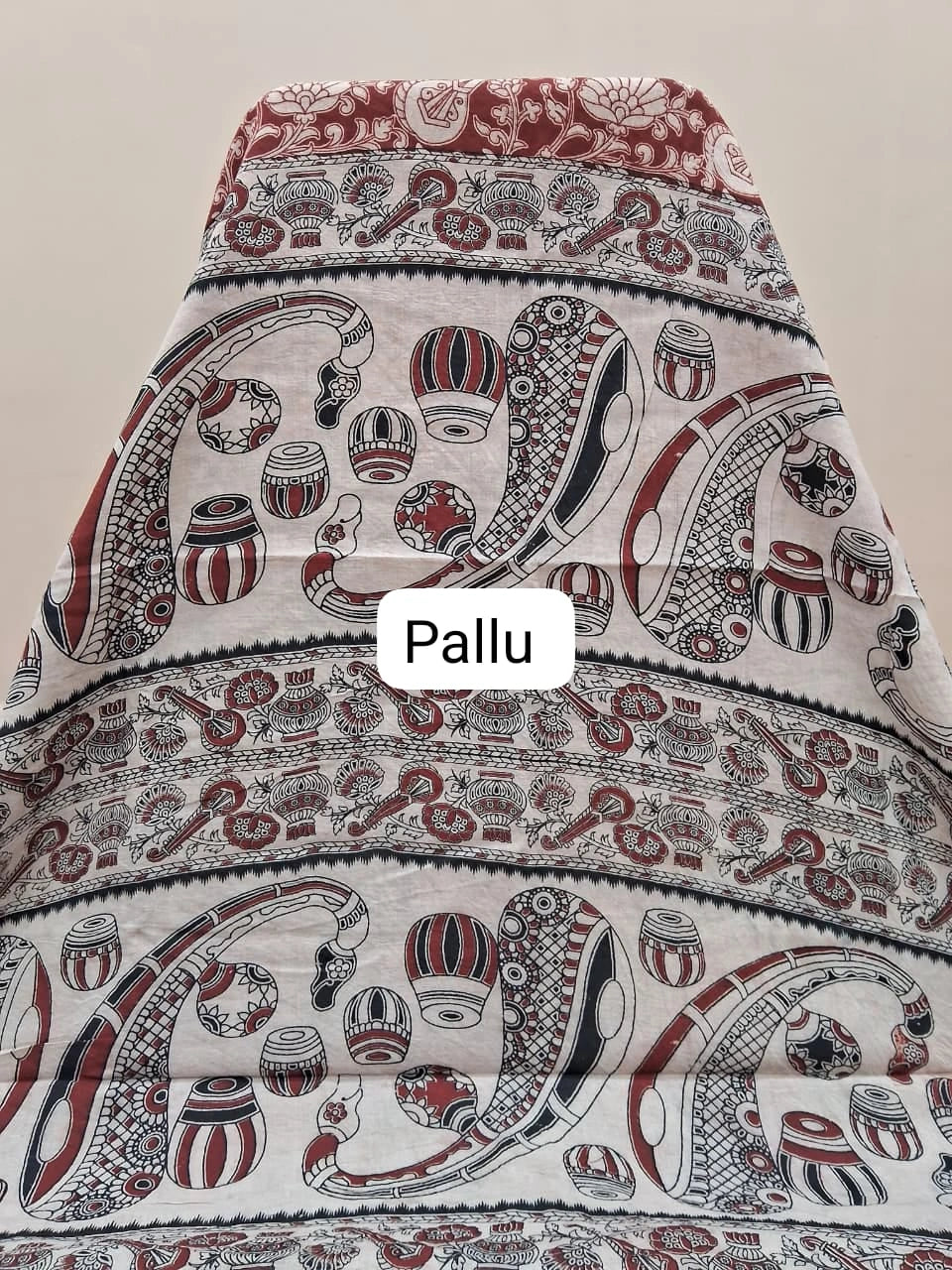 Brick Red Kalamkari Cotton Saree pallu