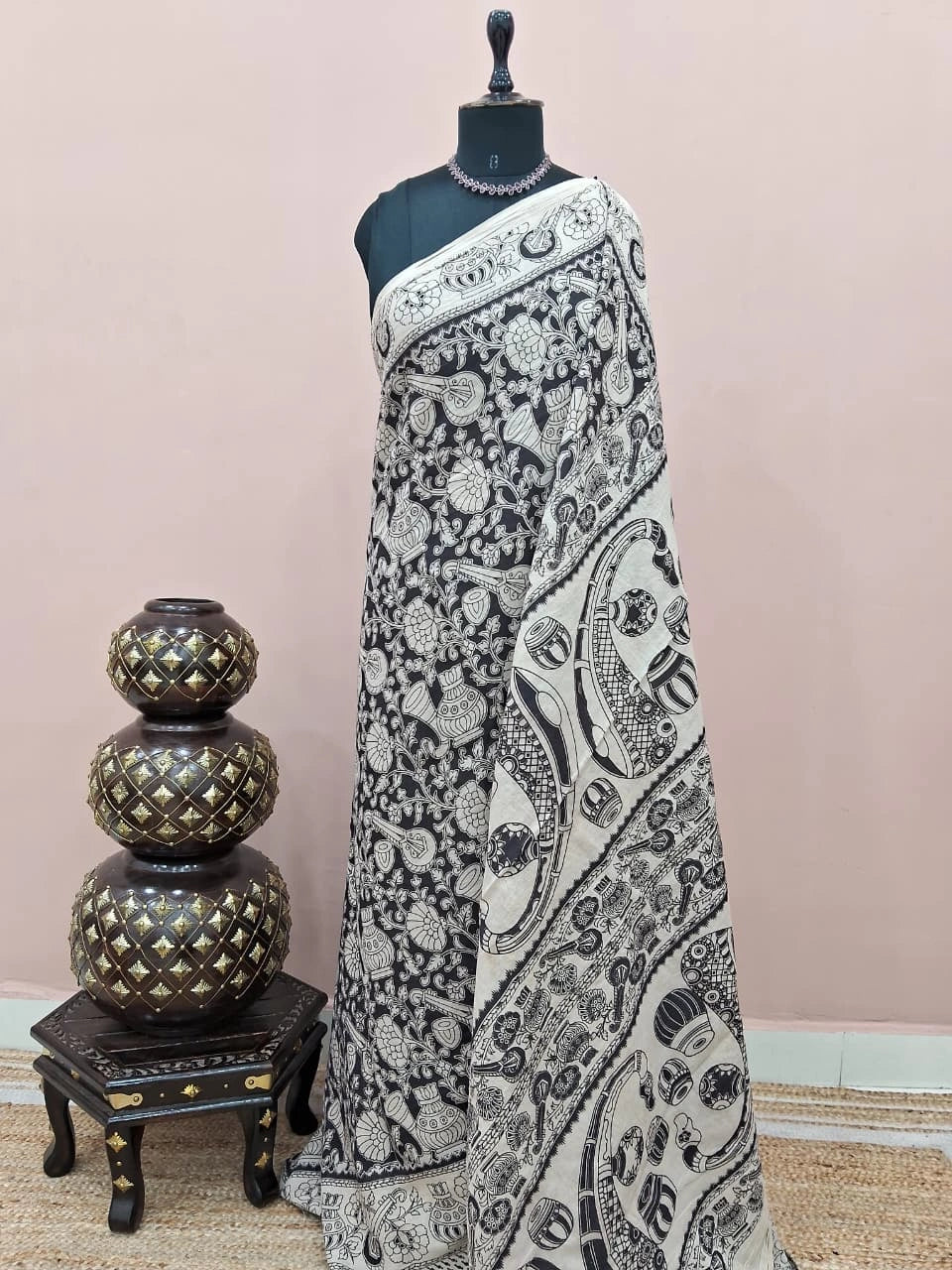Black Kalamkari Cotton Saree