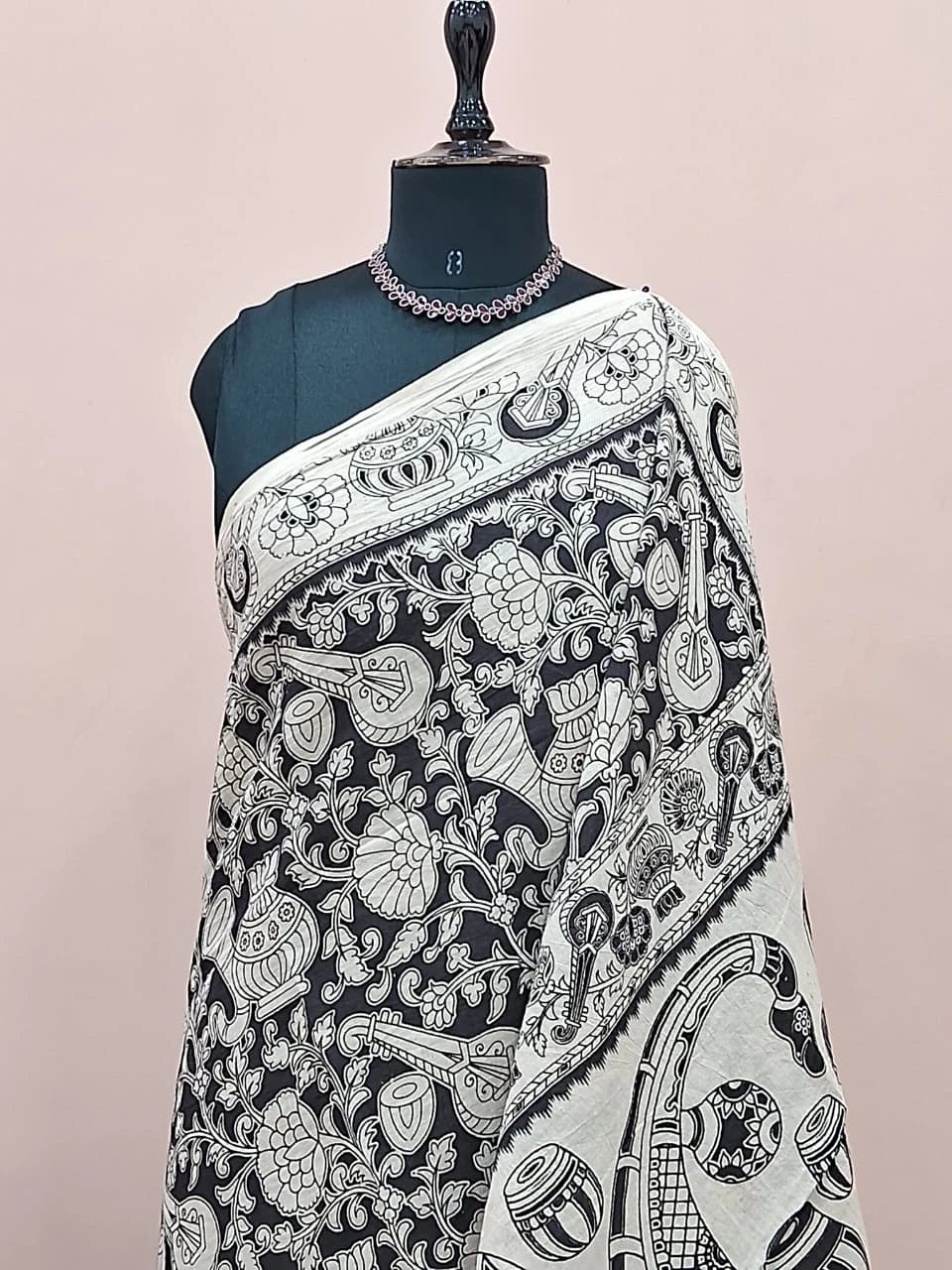Black Kalamkari Cotton Saree 1