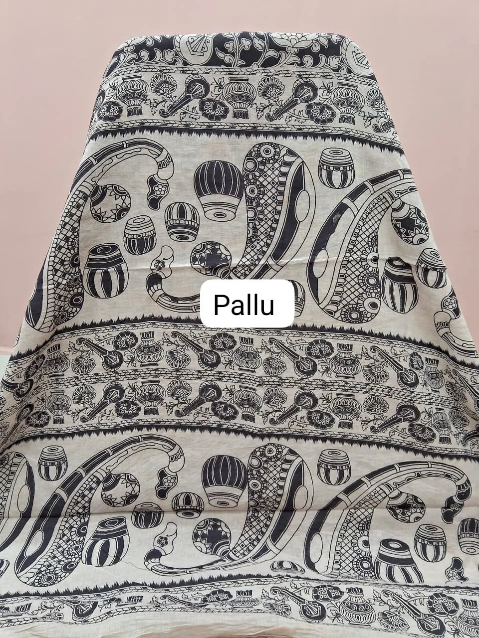 Black Kalamkari Cotton Saree pallu