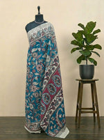 Teal Blue Kalamkari Cotton Saree