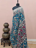 Teal Blue Kalamkari Cotton Saree