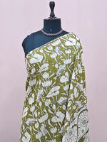 Mehandi Green Kalamkari Cotton Saree 1