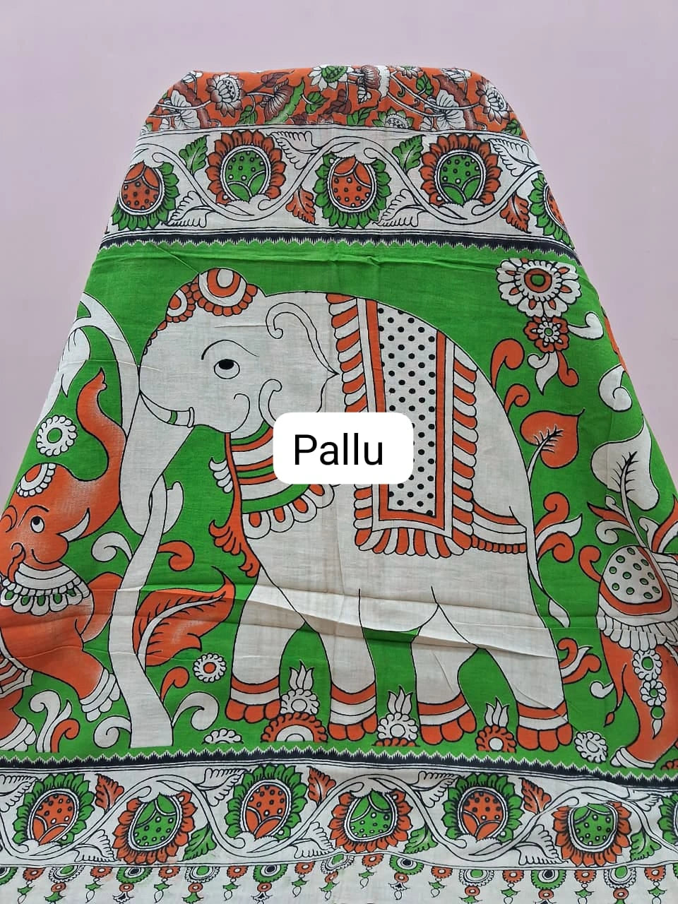 Orange Kalamkari Cotton Saree Pallu