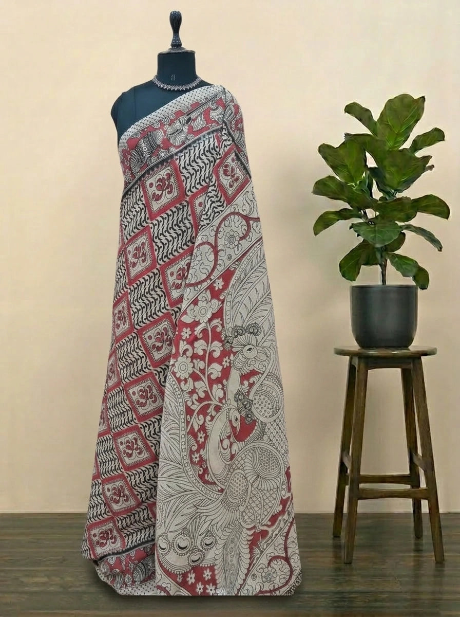 Graceful Cream Kalamkari Cotton