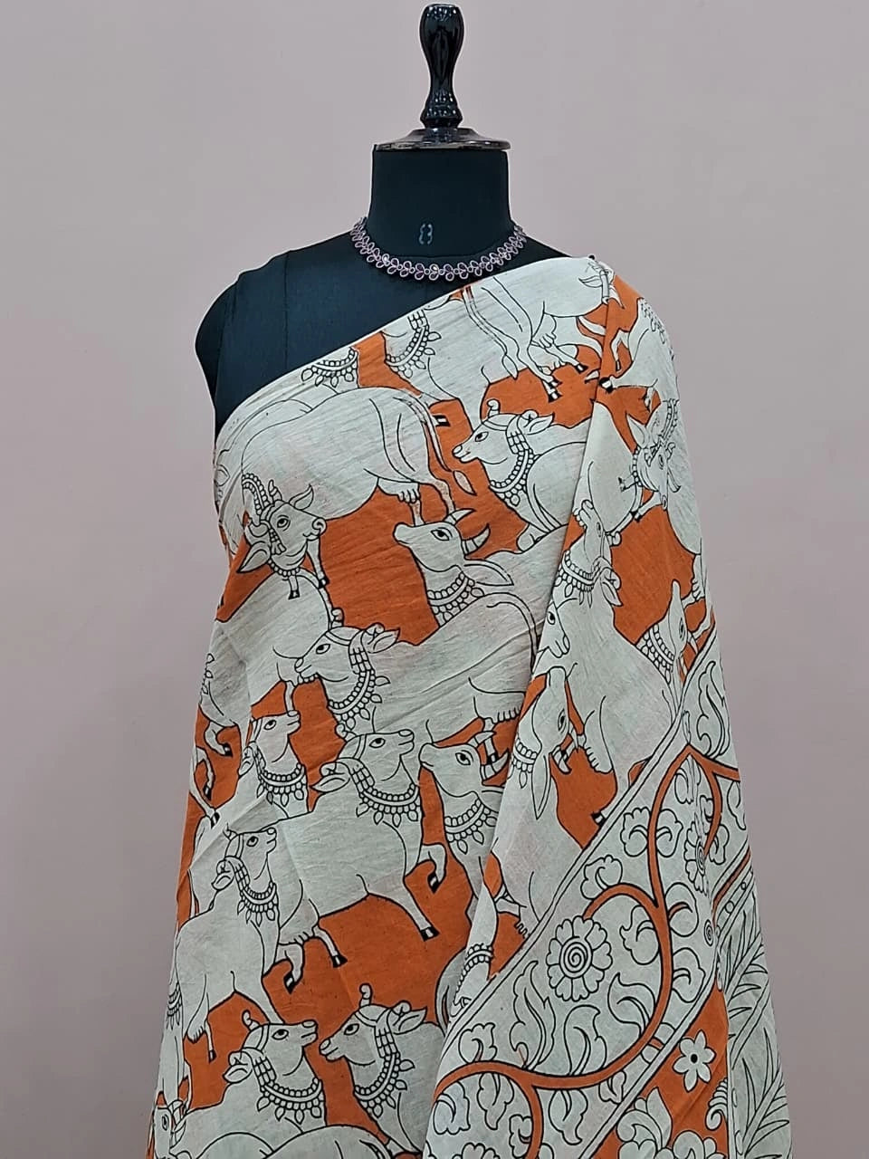 Orange Kalamkari Cotton Saree 1
