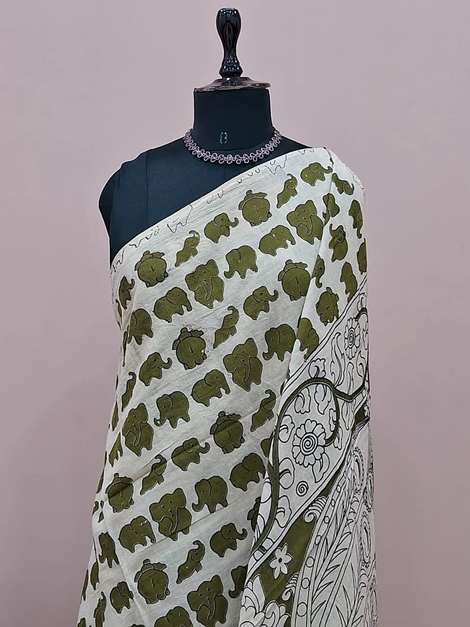 Cream Pure Kalamkari Cotton Saree 1