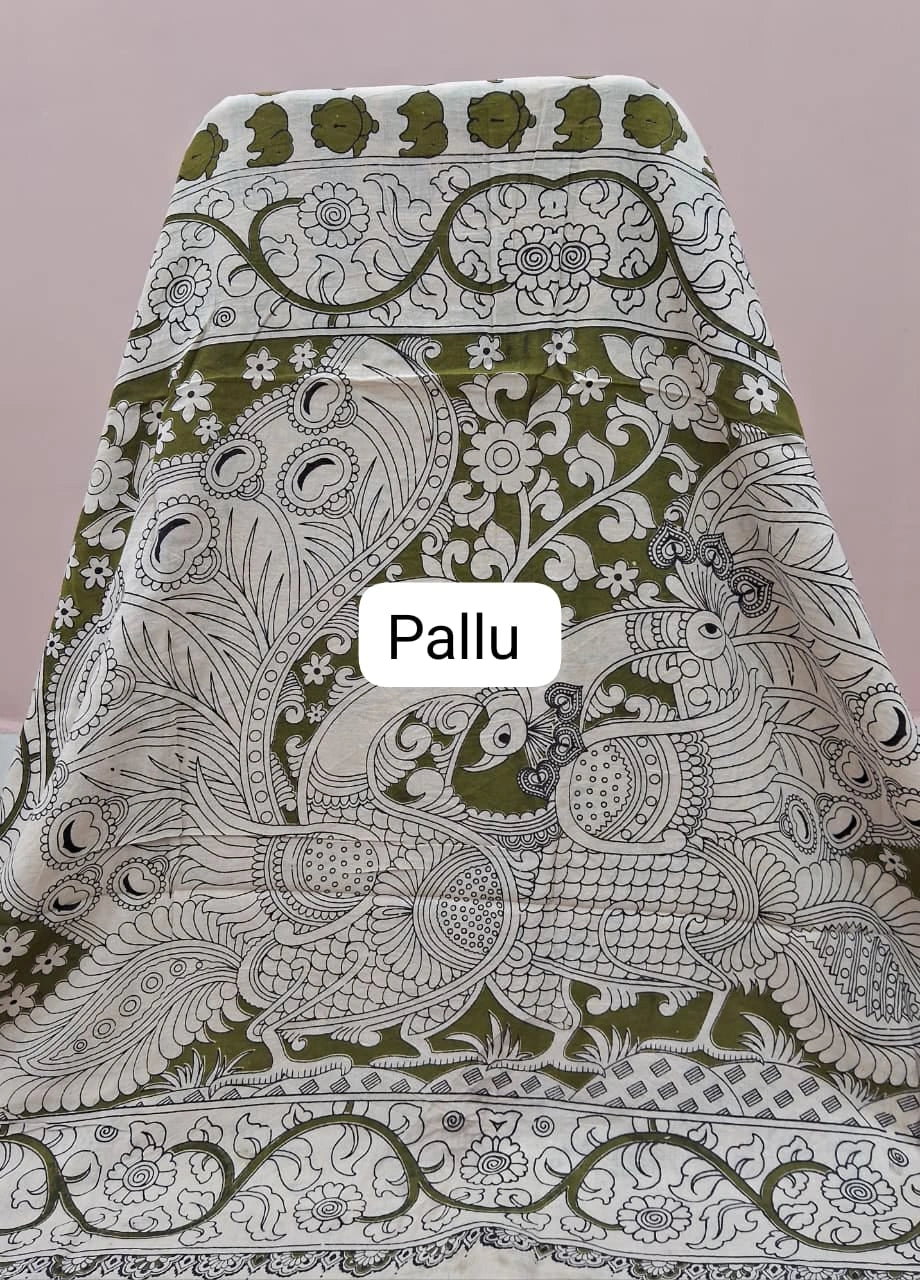 Cream Pure Kalamkari Cotton Saree Pallu