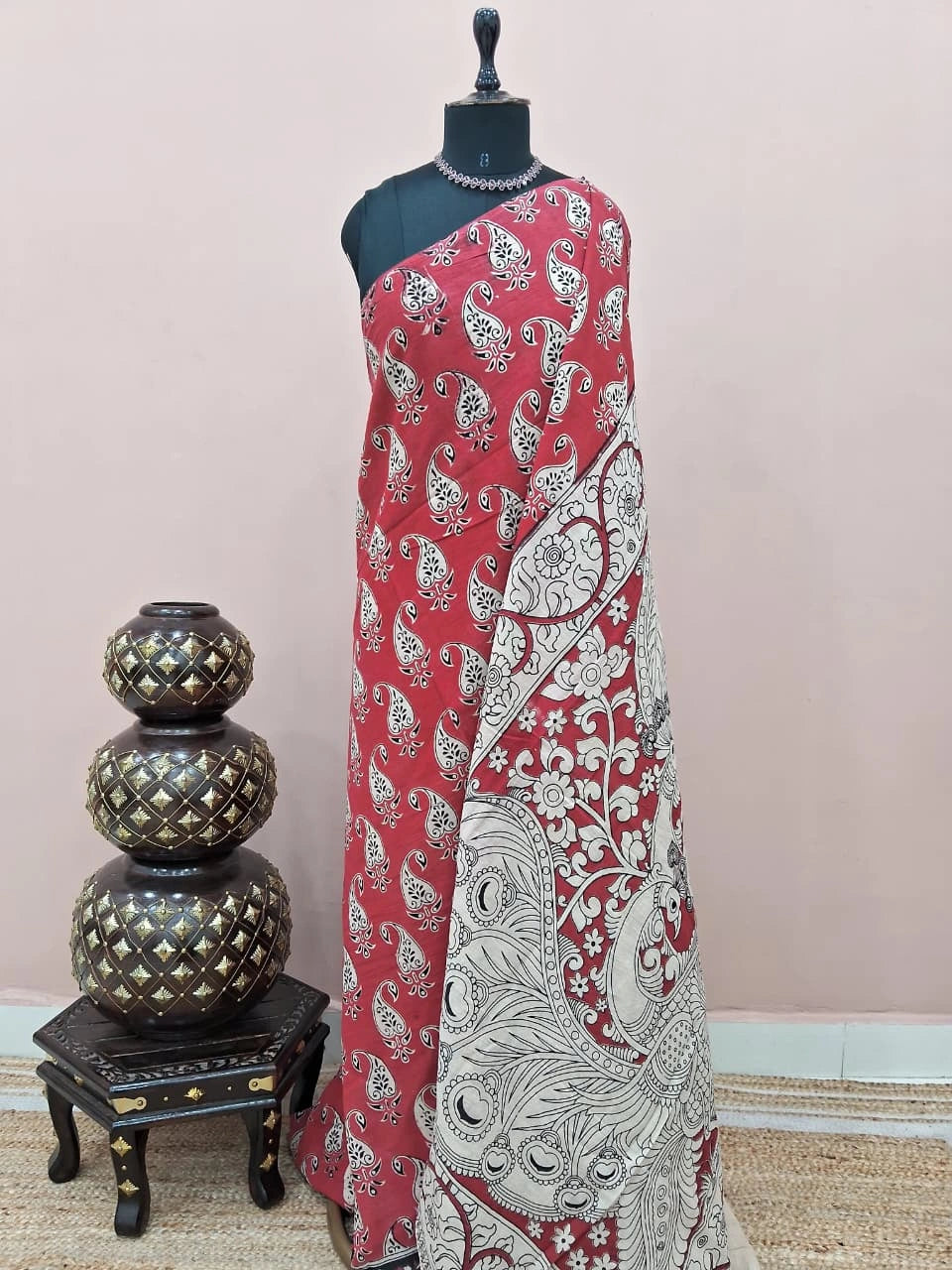 Rust Red Kalamkari Cotton Saree