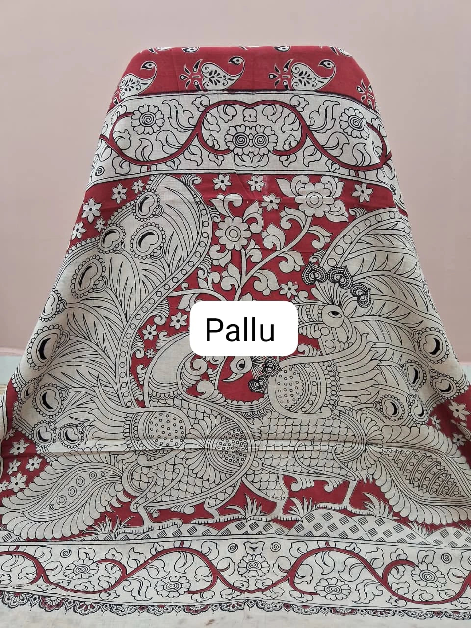 Rust Red Kalamkari Cotton Saree Pallu