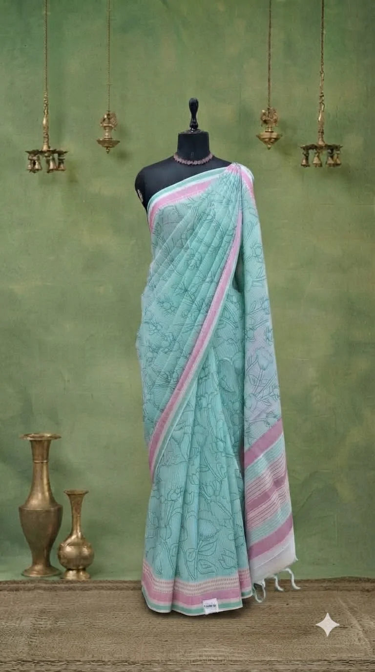 Light Sky Blue Kanchi Cotton Saree
